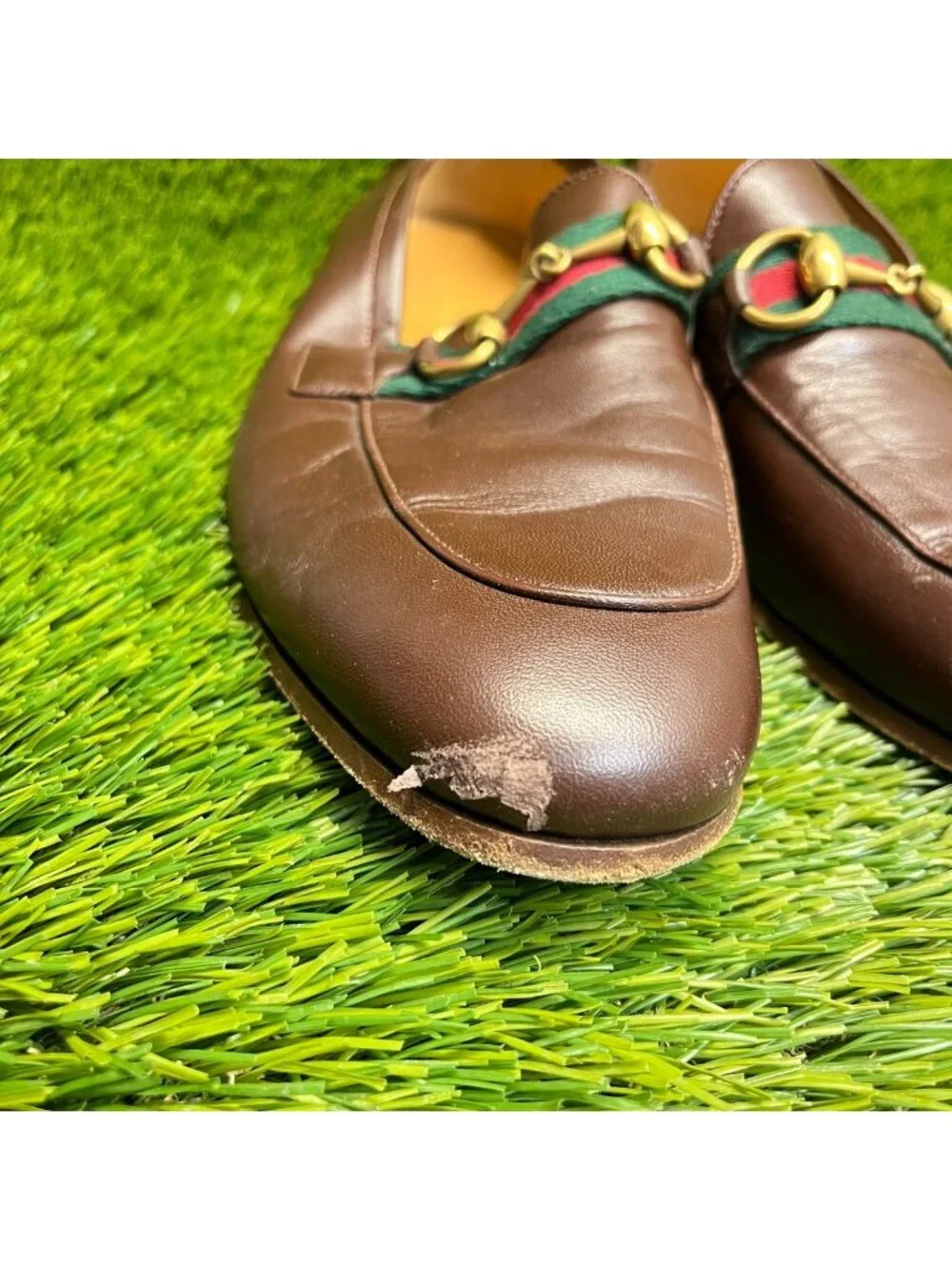 Gucci Horsebit Web Mens Size 6 Brown Classic Slip On Leather Loafers Shoes
